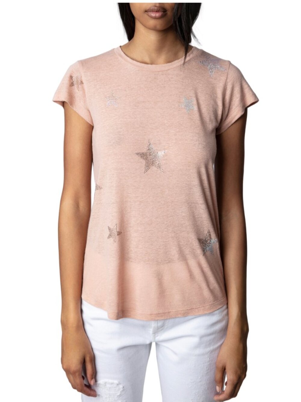 Zadig & Voltaire Strass Star Linen Blend T-Shirt NWT